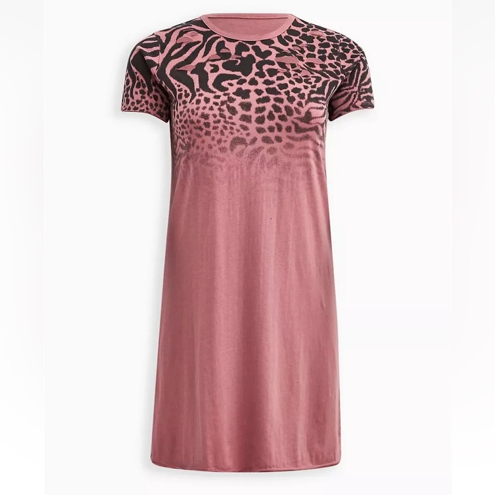 Torrid Lovesick Cotton Destructed Dress Overdyed Animal Pink Size 0 12 Large NEW